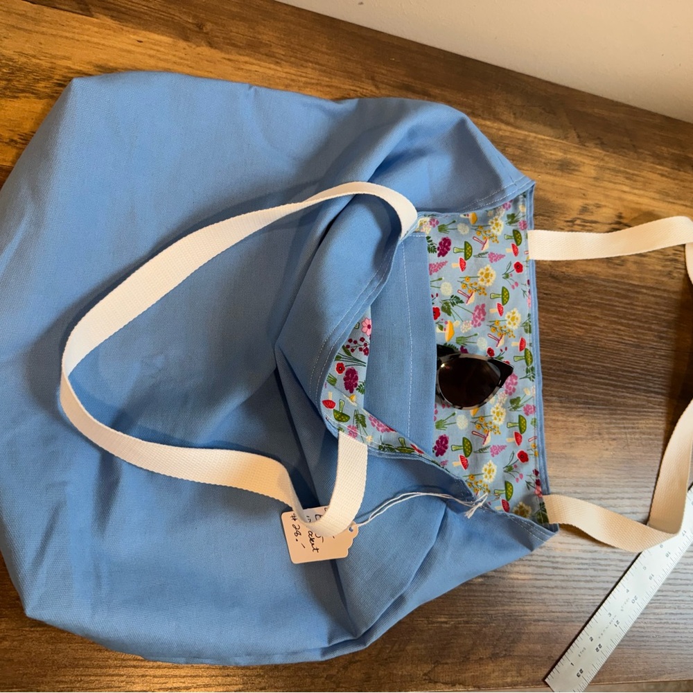 Blue Floral Lined Tote Bag